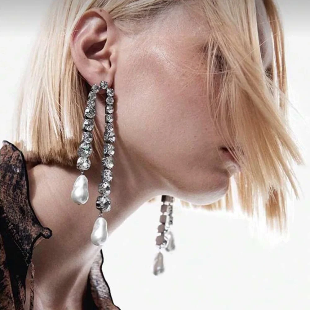 Seraphina Crystal Waterfall Pearl Drop Couture Earrings